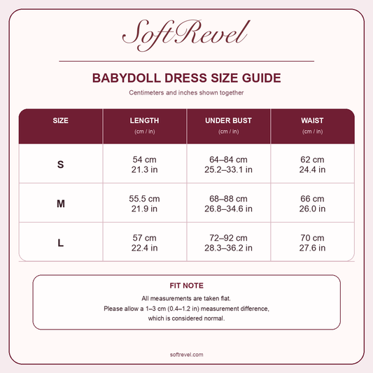 SoftRevel Size Guide — cm and in
