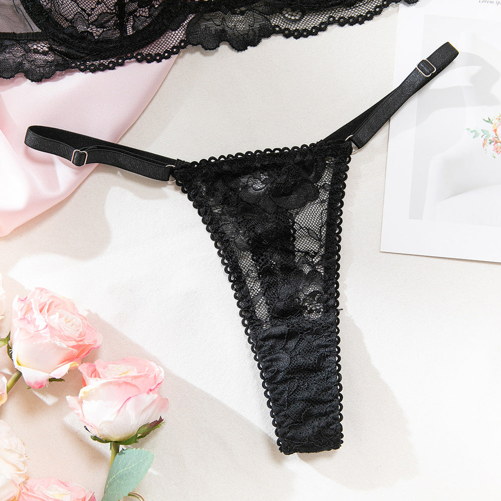 Black Lace Sheer Mesh Lingerie Set - detail view 16