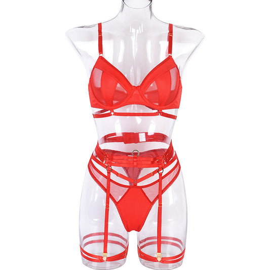 SoftRevel Lace Mesh 4-Piece Set Lingerie - flat lay