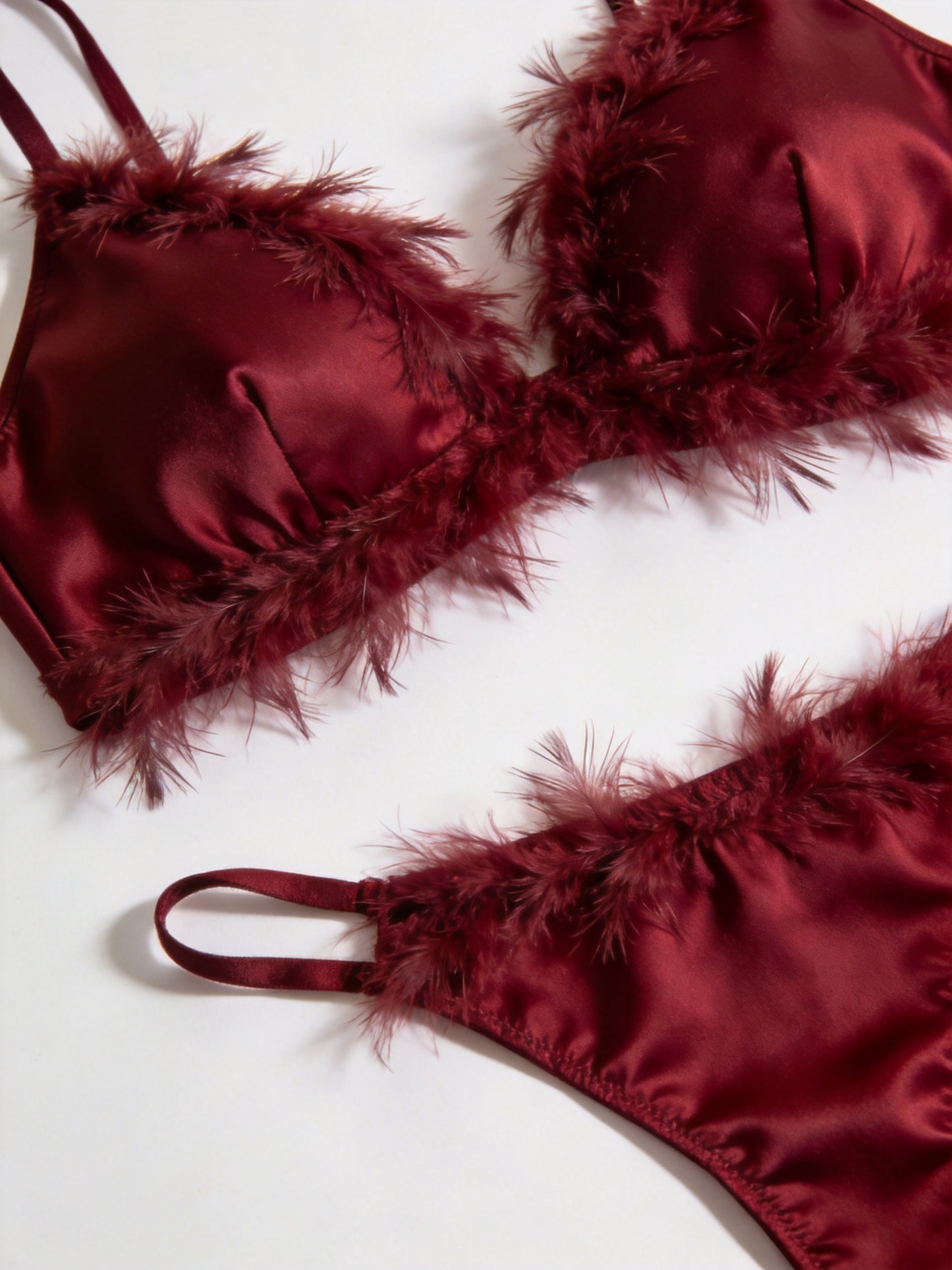 Feather Trim Lingerie Set