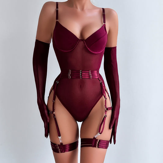 SoftRevel 3-Piece Set Lace-Up Lingerie - front view