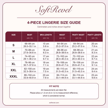 SoftRevel Size Guide — cm and in