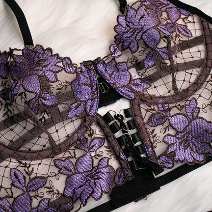 4-Piece Set Push-Up Embroidered Lingerie - detail view 12