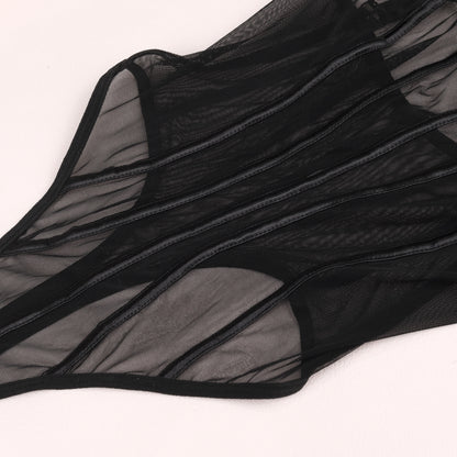 SoftRevel Sheer Mesh Halter Bodysuit – High Cut Strappy - detail view 1