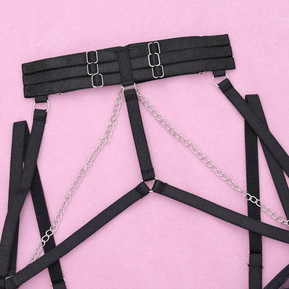 Black Mesh Chain-Strap Lingerie Set
