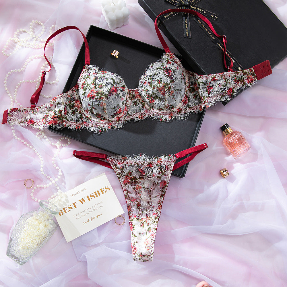 Vintage French Lace Print Bralette Set