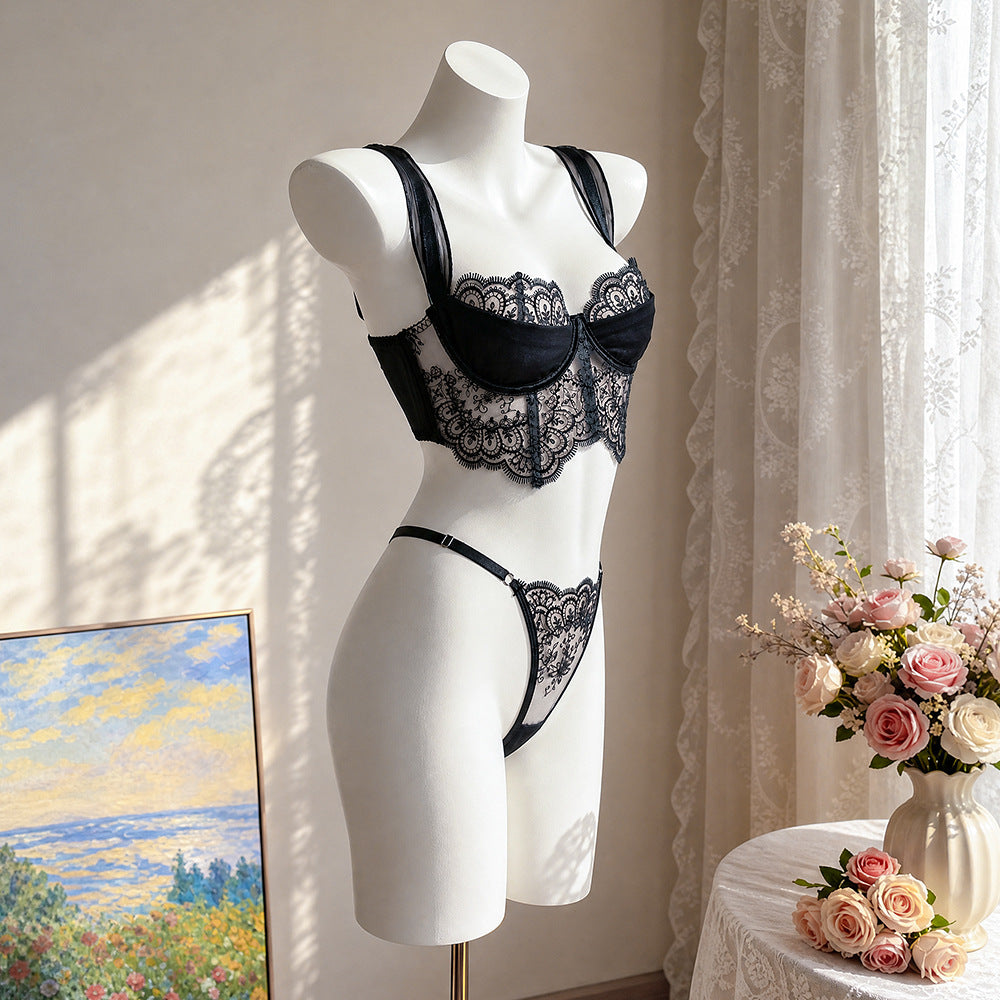 Black Embroidered Lingerie Set - detail view 3