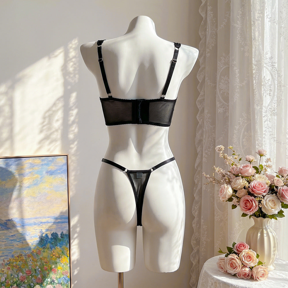 Black Embroidered Lingerie Set - detail view 4