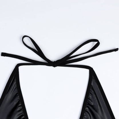 Black Faux Leather Backless Babydoll Dress - detail view 11