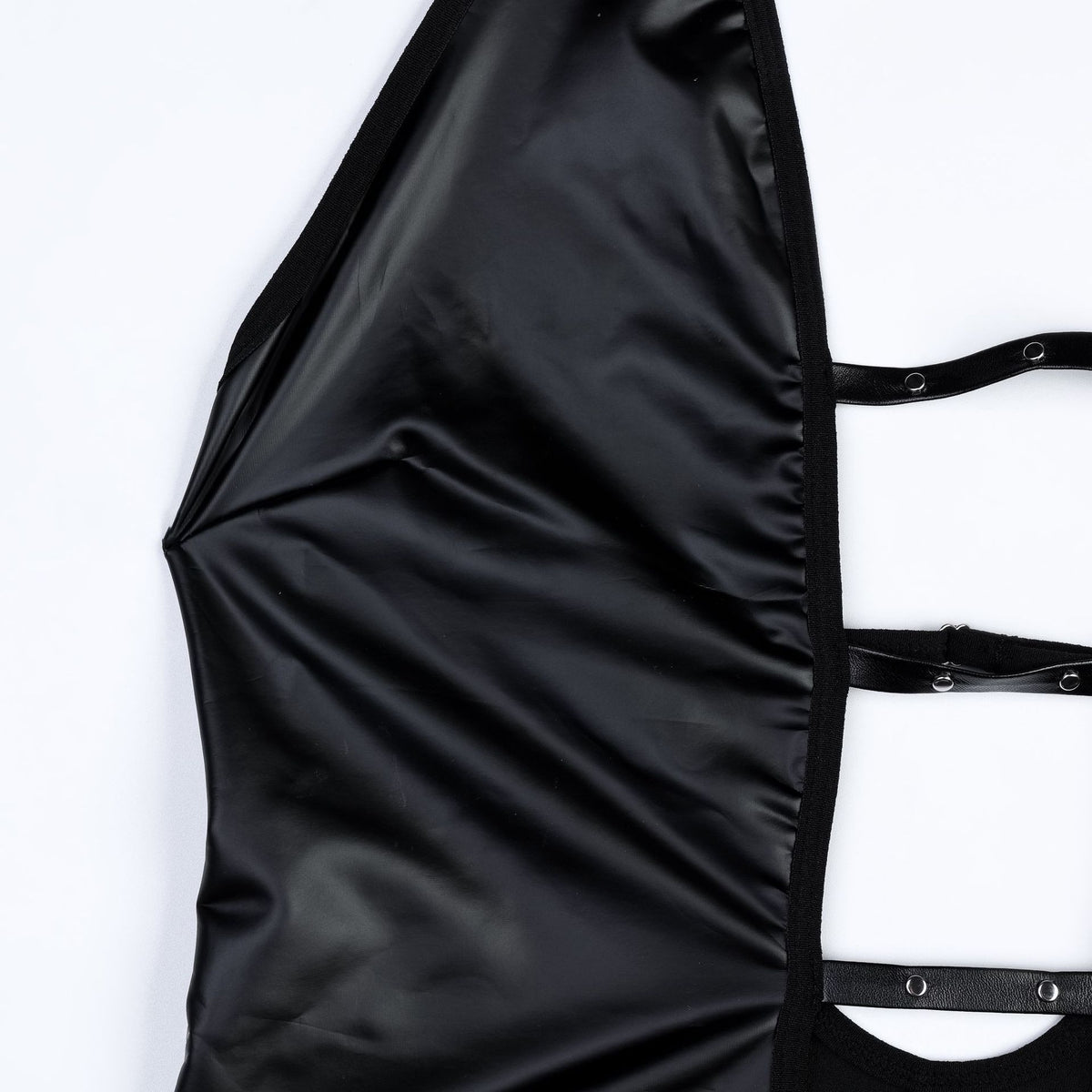 Black Faux Leather Backless Babydoll Dress - detail view 12