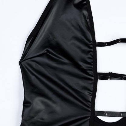 Black Faux Leather Backless Babydoll Dress - detail view 12