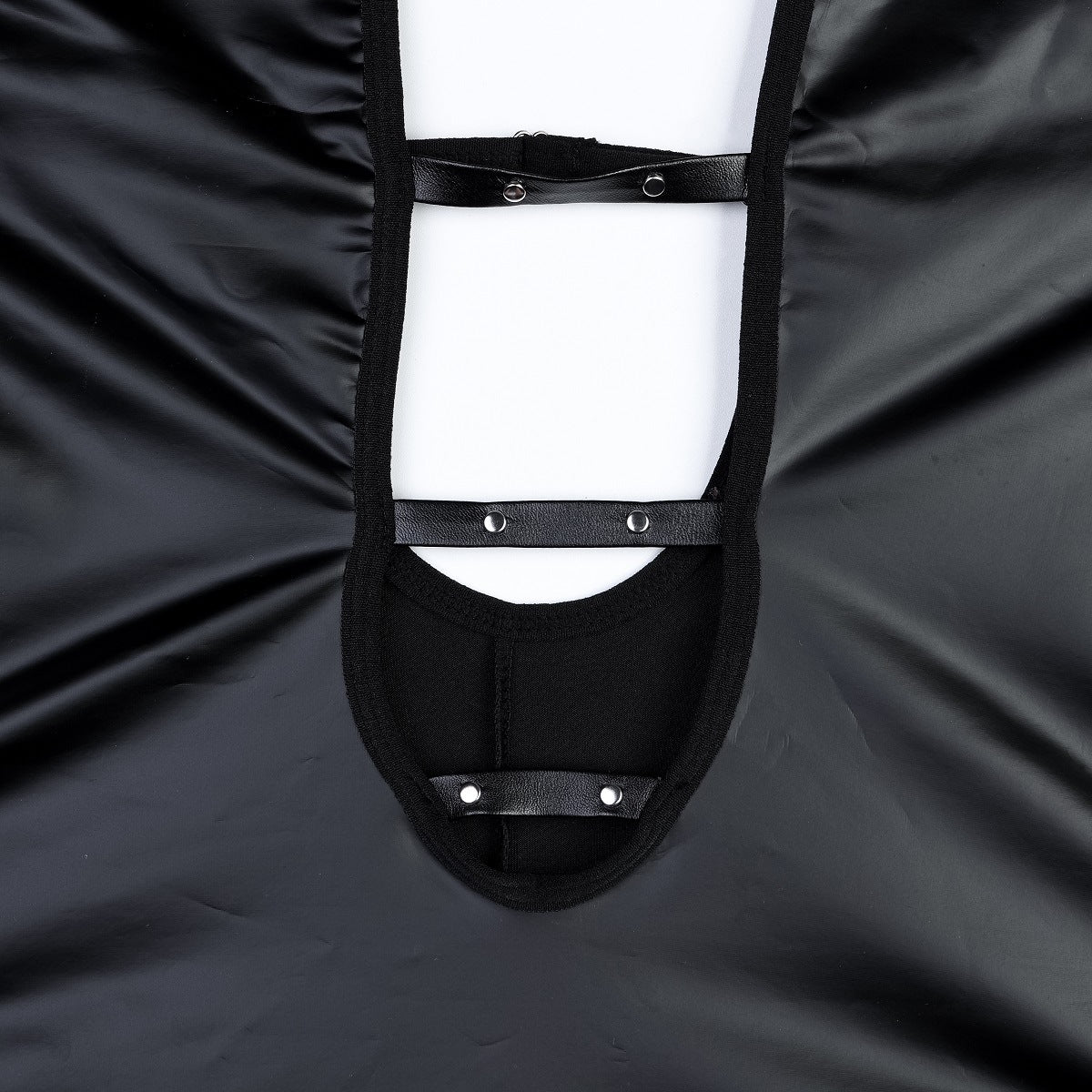 Black Faux Leather Backless Babydoll Dress - detail view 13