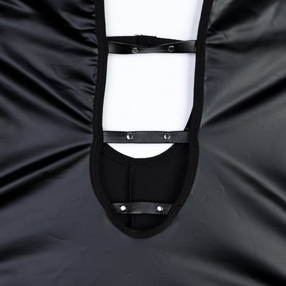 Black Faux Leather Backless Babydoll Dress - detail view 13