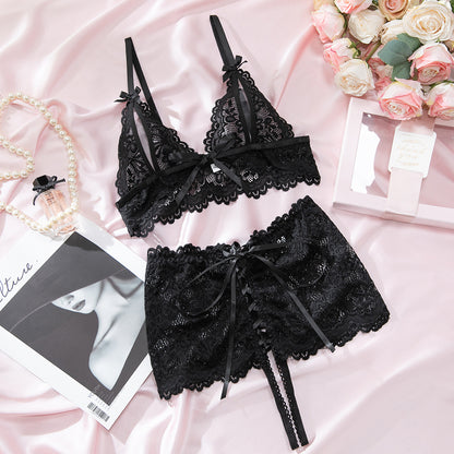 SoftRevel Black Lace Bra Set Lingerie - flat lay