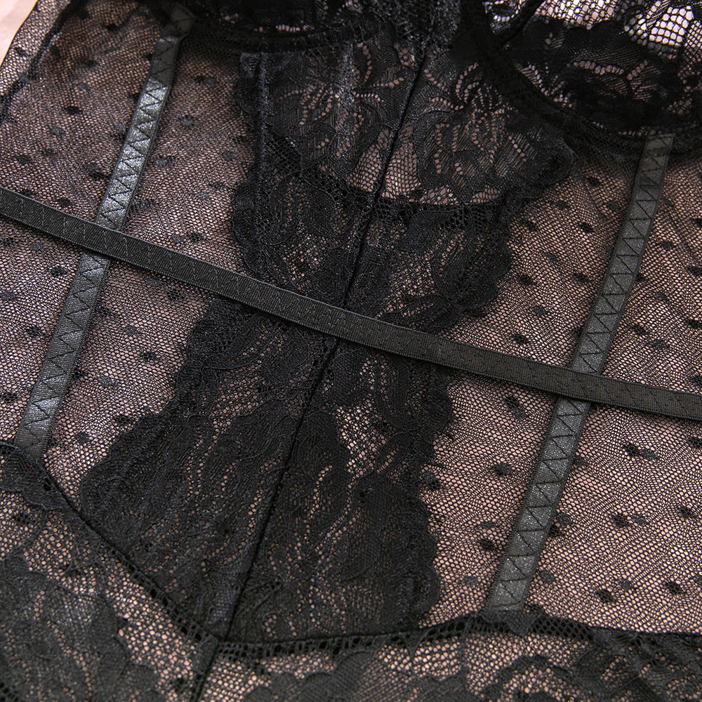 Black Lace Mesh Babydoll Dress - detail view 15