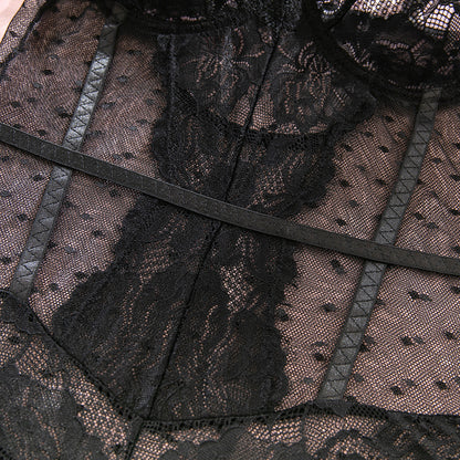 Black Lace Mesh Babydoll Dress - detail view 15