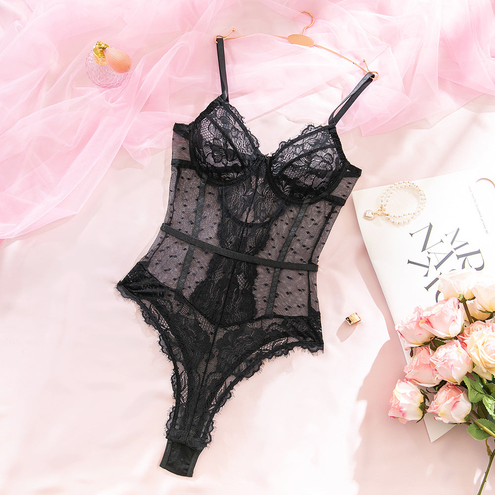 Black Lace Mesh Babydoll Dress - detail view 8