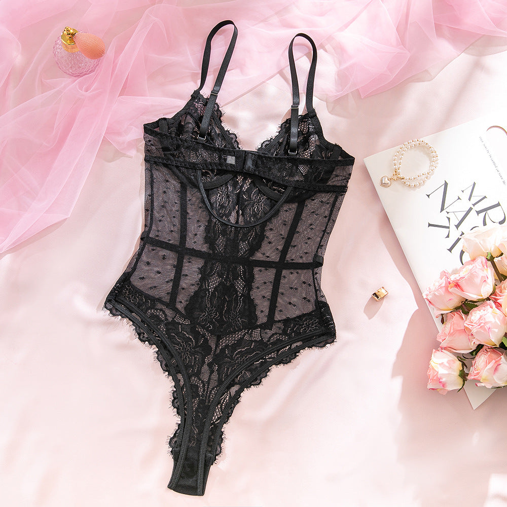 Black Lace Mesh Babydoll Dress - detail view 9