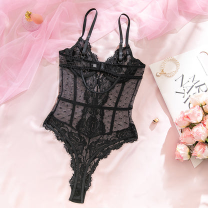 Black Lace Mesh Babydoll Dress - detail view 9