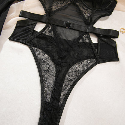 Black Lace Mesh Bodysuit - detail view 16