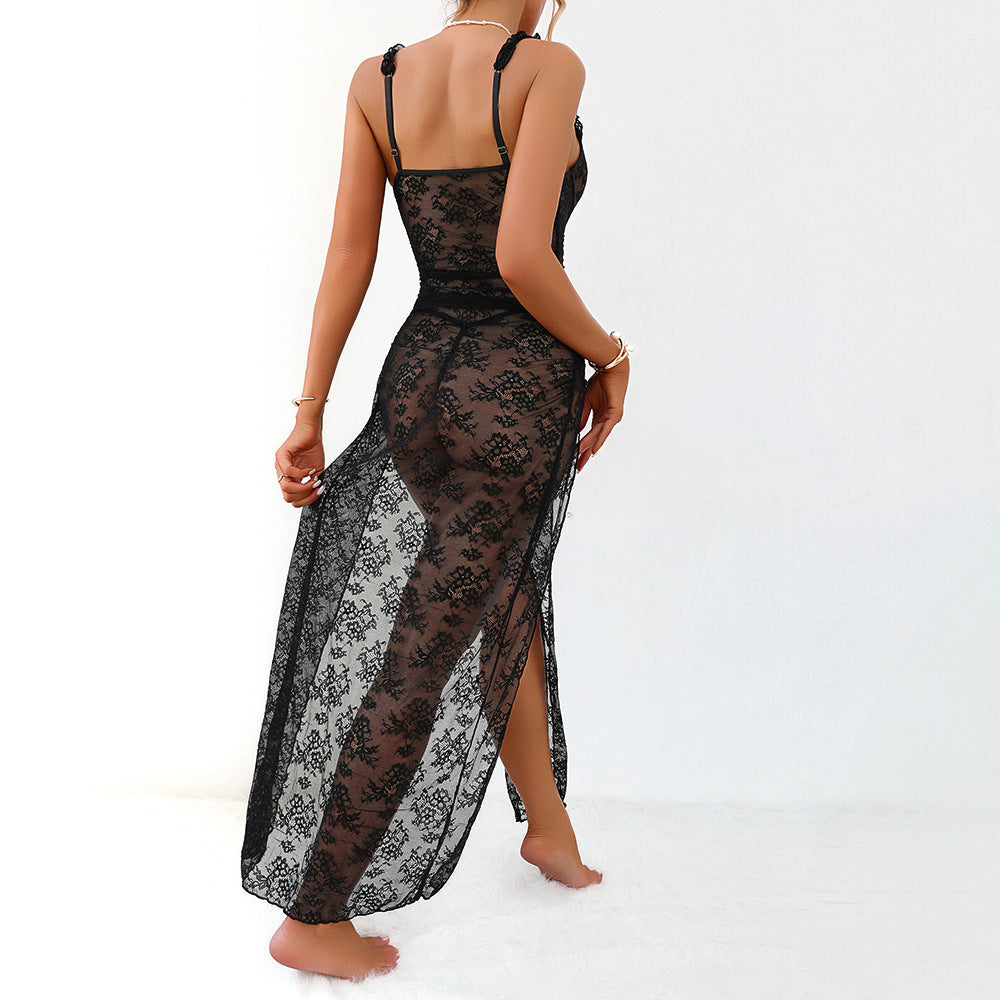 SoftRevel Black Lace Mesh Plus Size Lingerie - side view