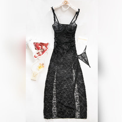 Black - Black Lace Mesh Plus Size Lingerie