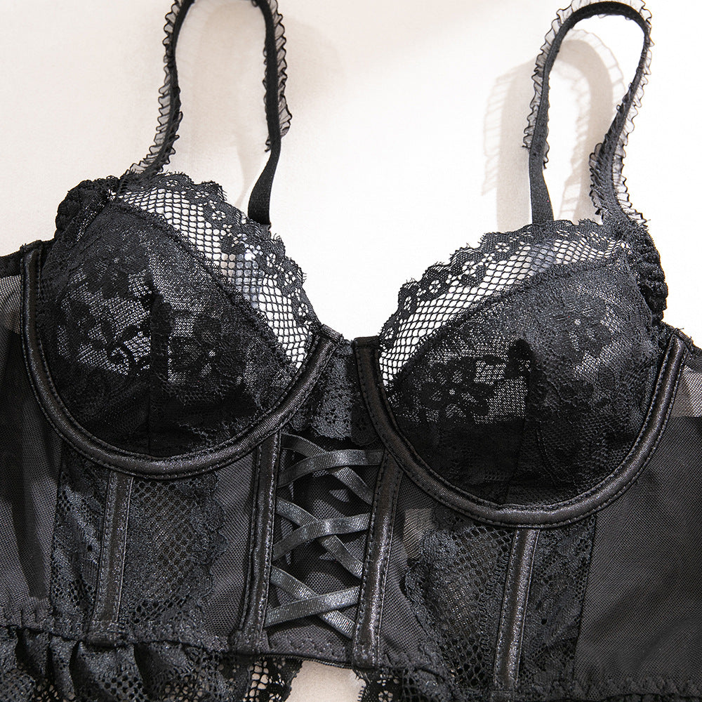 Black Lace Sheer Mesh Lingerie Set - detail view 15