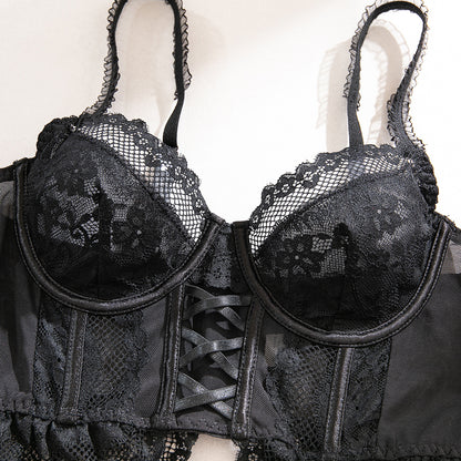 Black Lace Sheer Mesh Lingerie Set - detail view 15