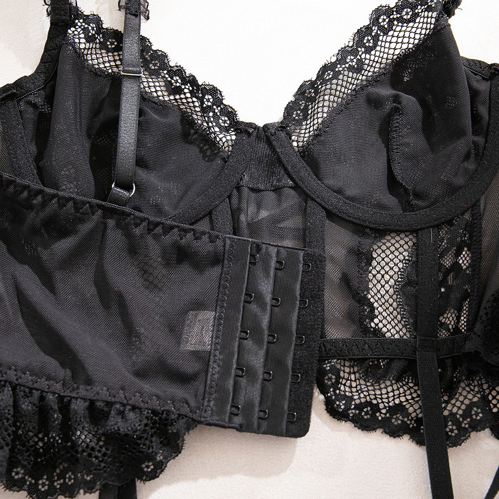 Black Lace Sheer Mesh Lingerie Set - detail view 17