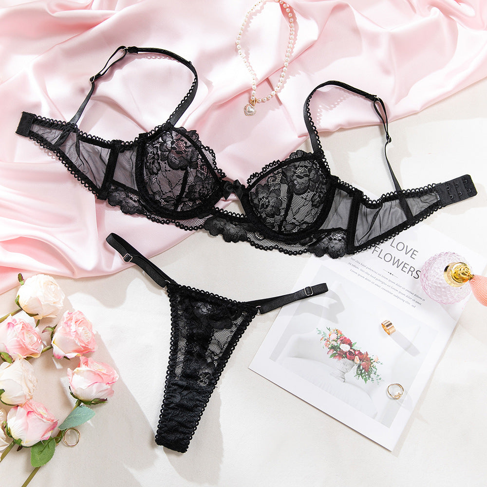 Black Lace Sheer Mesh Lingerie Set - detail view 8