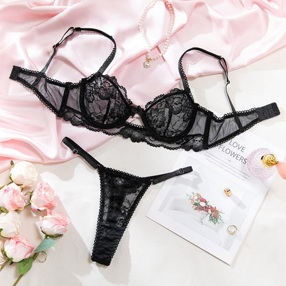 Black Lace Sheer Mesh Lingerie Set - detail view 8