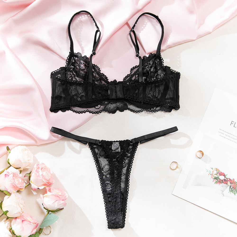 Black Lace Sheer Mesh Lingerie Set - detail view 9