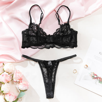 Black Lace Sheer Mesh Lingerie Set - detail view 9