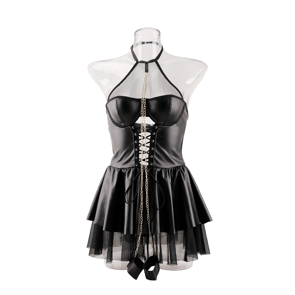 Black Lace-Up Witch Costume Dress - garment displayed on a mannequin
