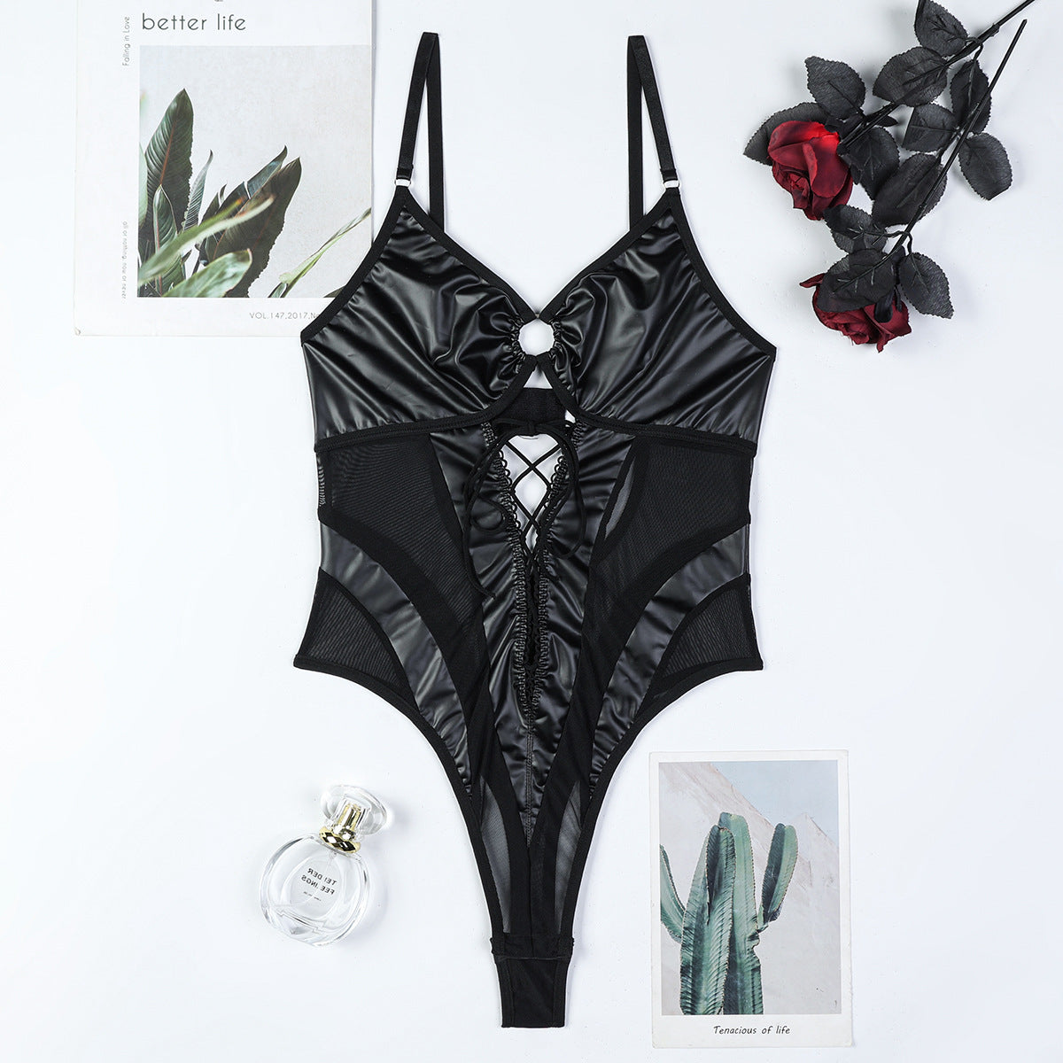 Faux Leather Shapewear Bodysuit Bow - detail view 10