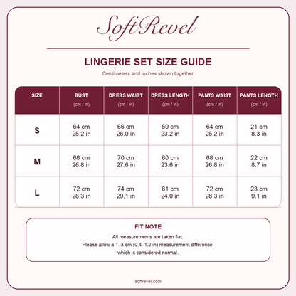 SoftRevel Size Guide — cm and in