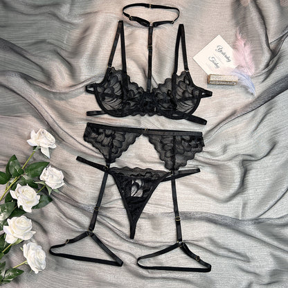 SoftRevel Lace 3-Piece Set Halter Lingerie - flat lay