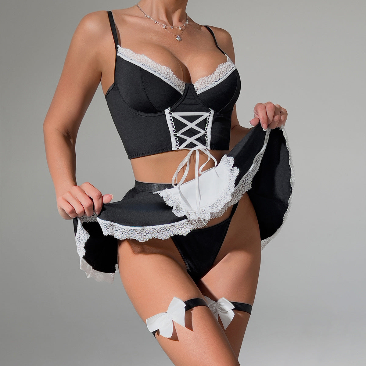 SoftRevel Lace 4-Piece Set Lace-Up Lingerie - back view