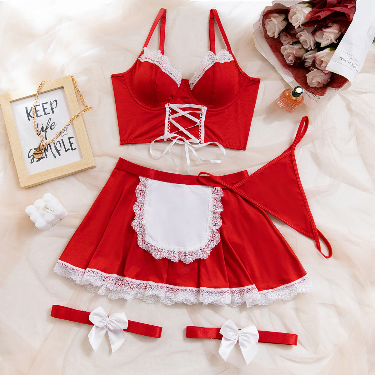 SoftRevel Lace 4-Piece Set Lace-Up Lingerie - full view