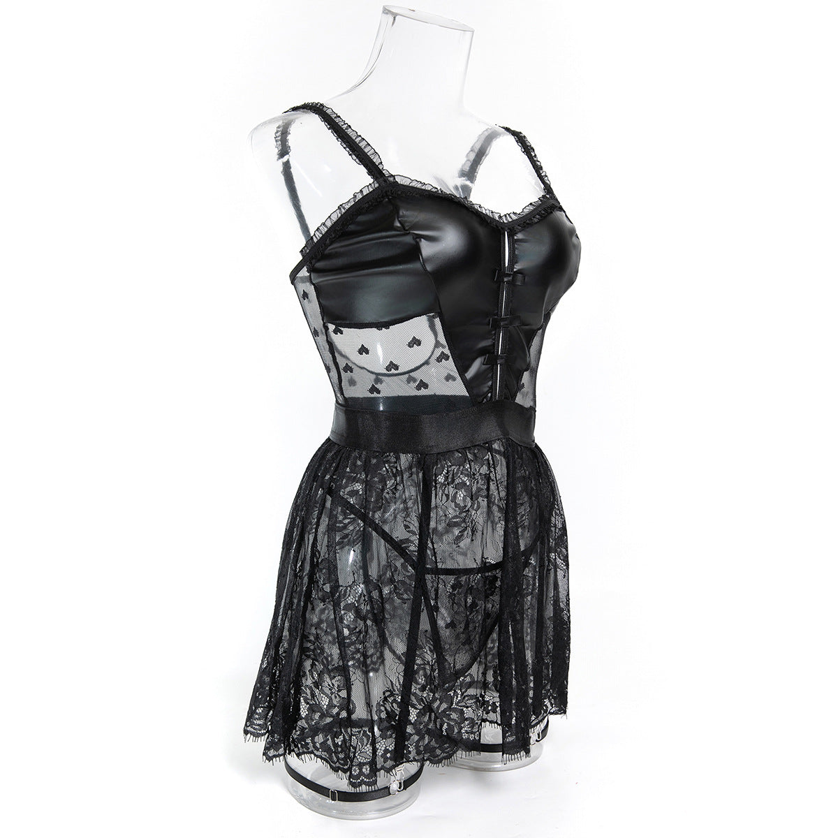 Lace Faux Leather 3-Piece Set Lingerie - detail view 7