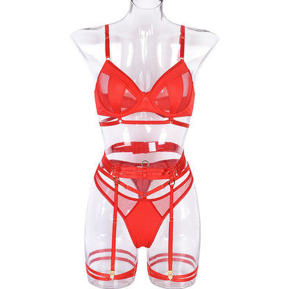 SoftRevel Lace Mesh 4-Piece Set Lingerie - flat lay