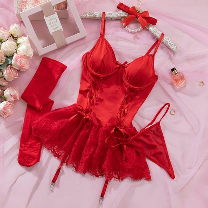 Lace Mesh Babydoll Dress Lingerie Set - detail view 14