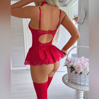 Lace Mesh Babydoll Dress Lingerie Set - detail view 22