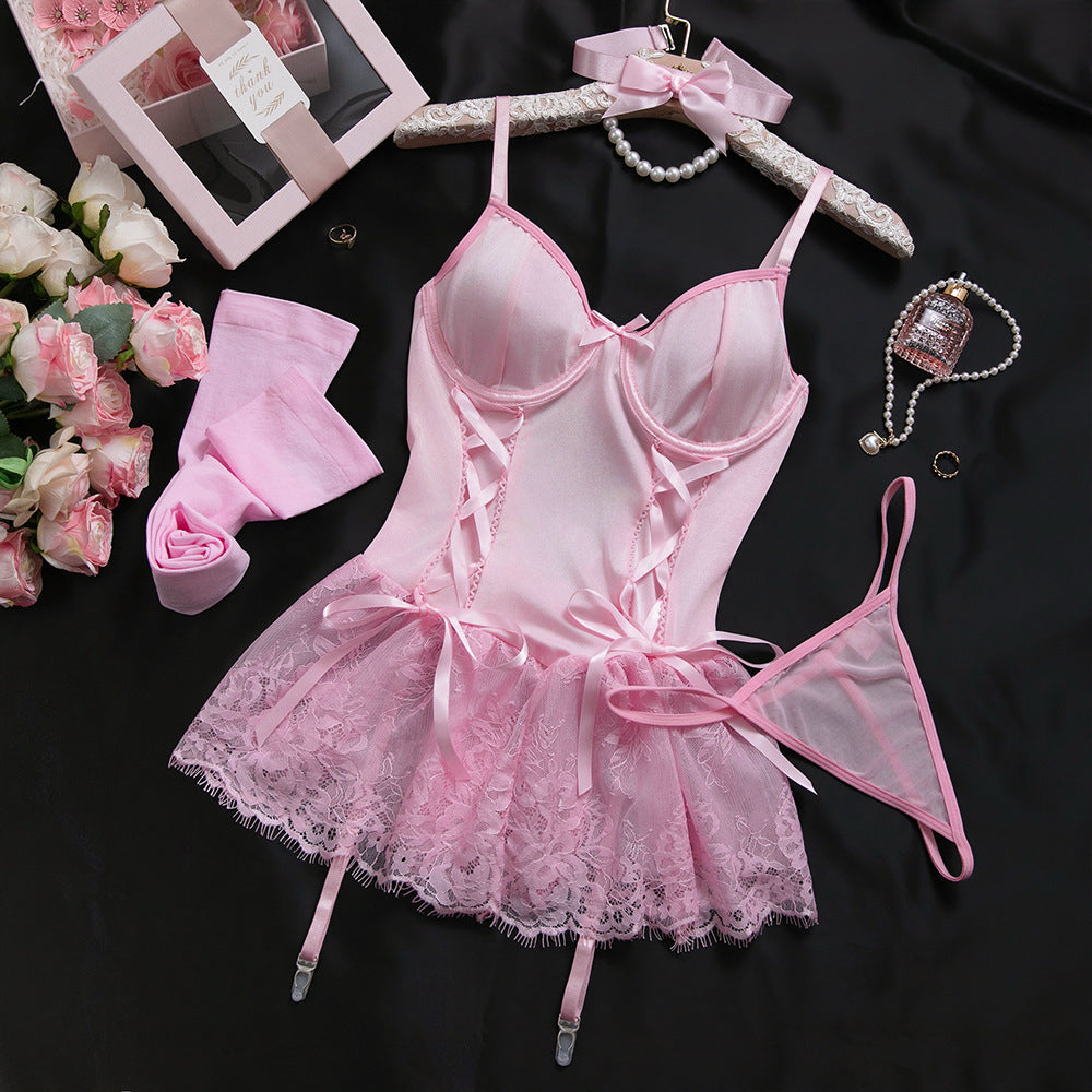Lace Mesh Babydoll Dress Lingerie Set - detail view 5