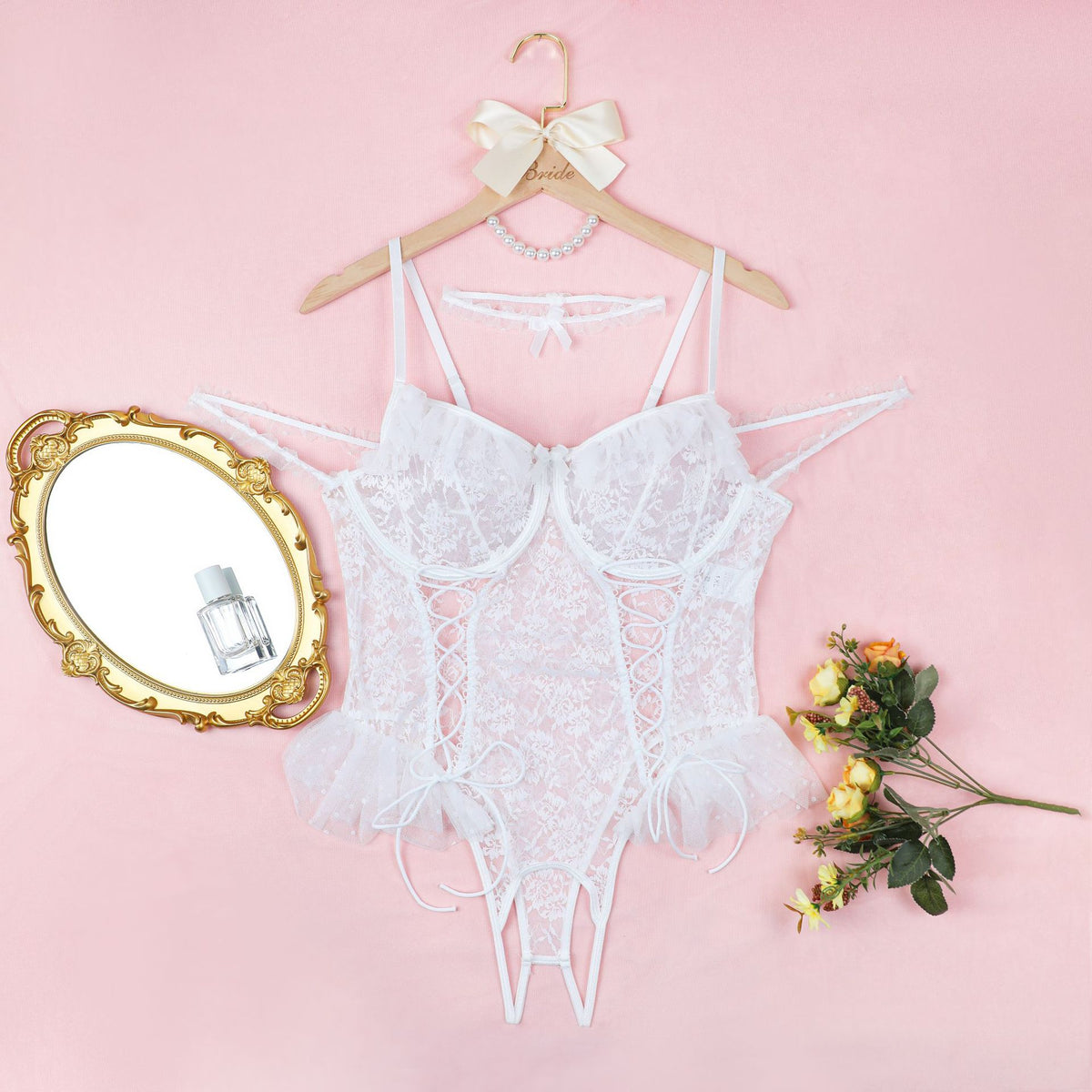 White - Lace Mesh Bodysuit Plus Size Lingerie