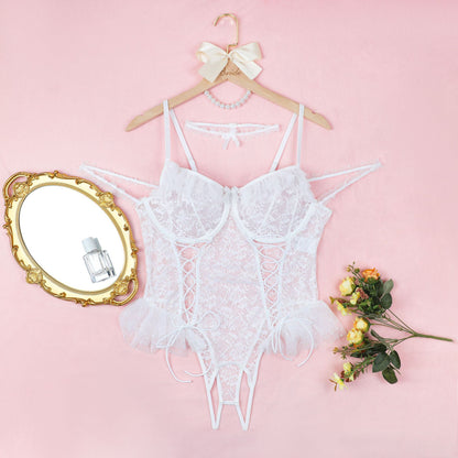 White - Lace Mesh Bodysuit Plus Size Lingerie