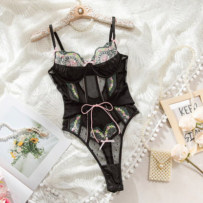 SoftRevel Lace Mesh Bow Bodysuit - flat lay