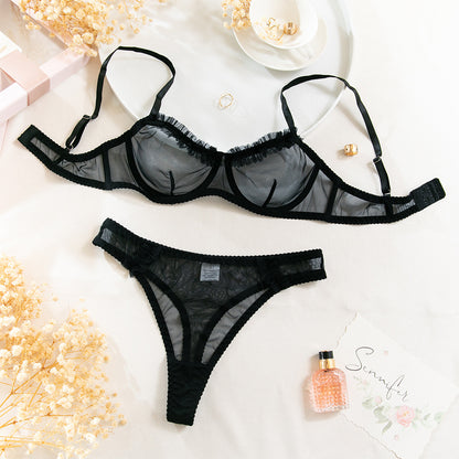 SoftRevel Lace Mesh Bra Set Lingerie - flat lay