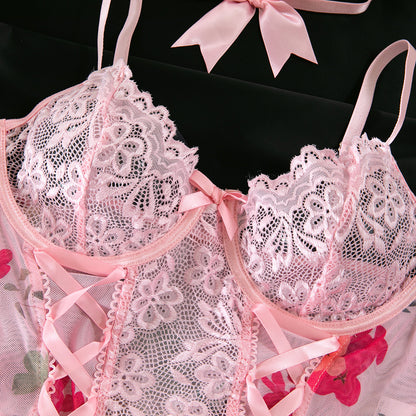 Lace Shapewear Bodysuit Lace-Up Lingerie Set - detail view 15