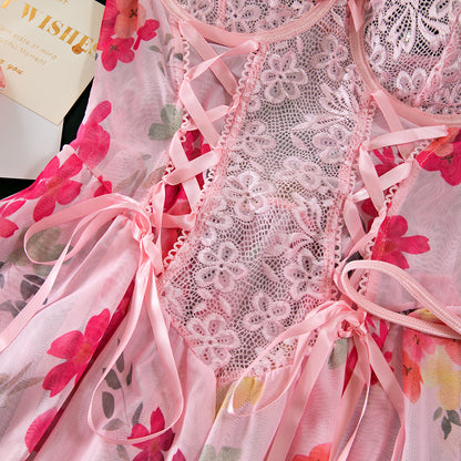 Lace Shapewear Bodysuit Lace-Up Lingerie Set - detail view 16